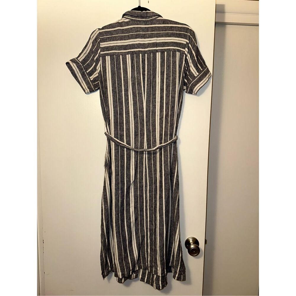 Banana Republic Blue White Stripe Linen Midi Collared Belted Dress 10 EUC - Picture 5 of 9